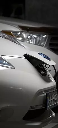 close up view of nissan leaf charging