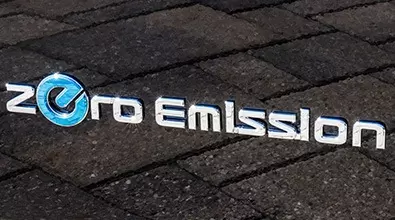 close up of zero emission logo
